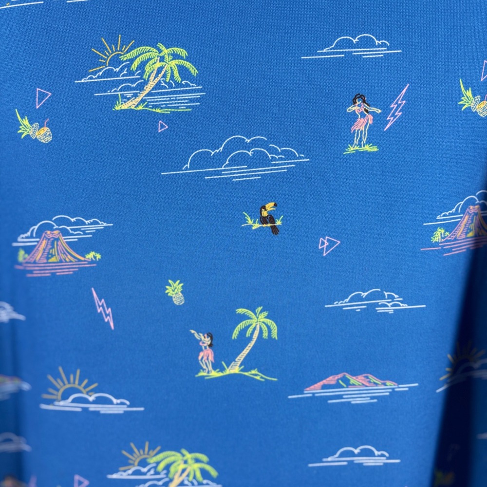 Caddy Cart Golf Shirt Mens XL Blue Hula Girl Tropical Performance Polo Hawaiian - Picture 4 of 7